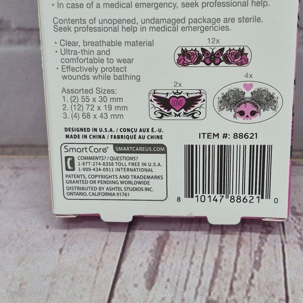2 Boxes- Smart Care Pink Tattoo Style Translucent Waterproof Adhesive Bandages - Picture 4 of 6